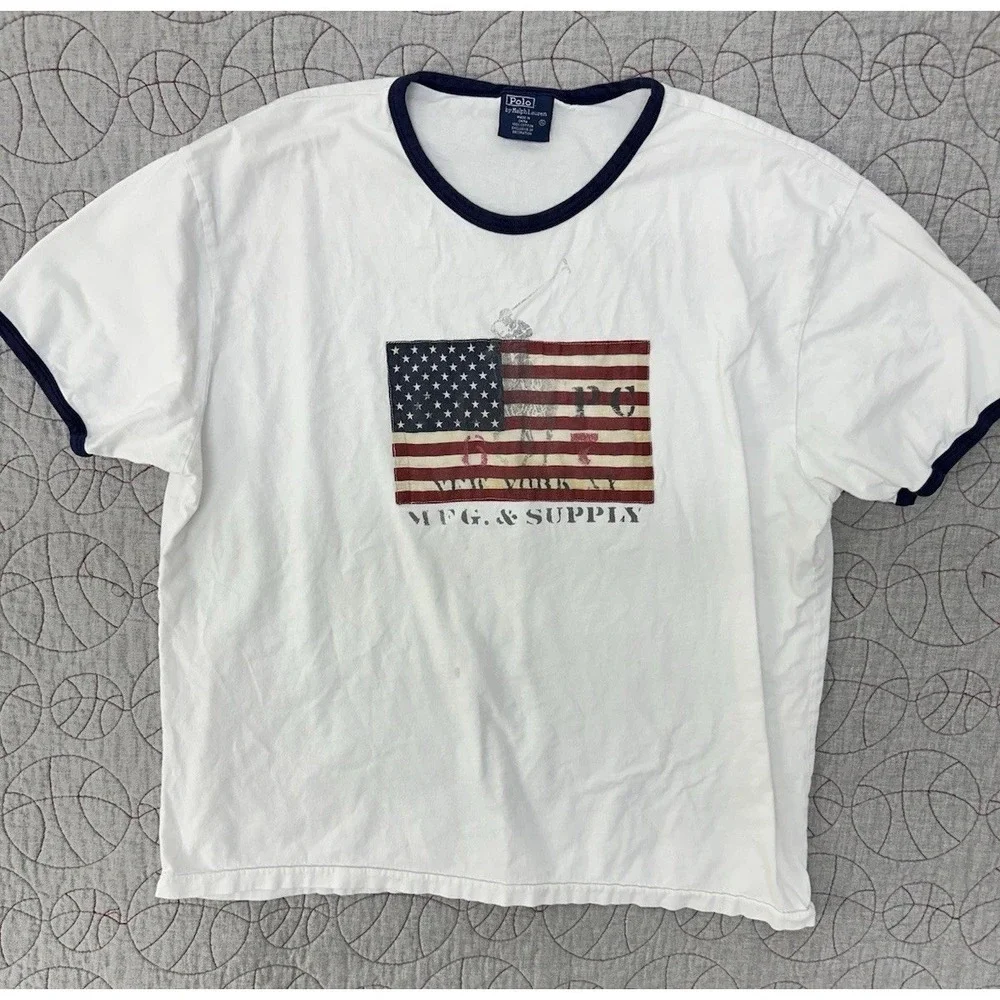 Polo Ralph Lauren Stadium 1992‎ P Wing USA Flag 93 cp T Shirt Tee Indian XL